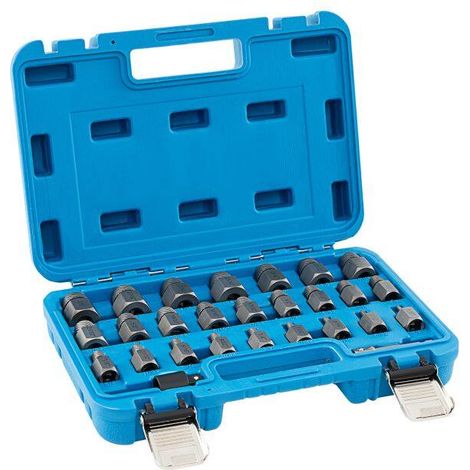 Coffret bleu d'extracteurs de vis 27 pièces en acier Cr-Mo avec 25 extracteurs et 2 adaptateurs pour garage et atelier (1/5)
