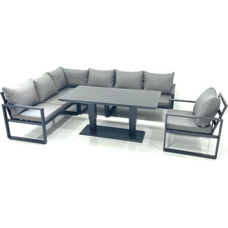 Fimous Aluminum Outdoor Garden Furniture Set Corner Sofa Chair Adjustable Rising Lifting Dining Table Sets Dark Grey (1/5)
