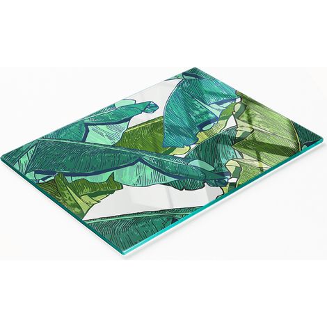 Planche à découper et à servir décorative en verre avec feuilles de bananier 80x52 cm (1/5)