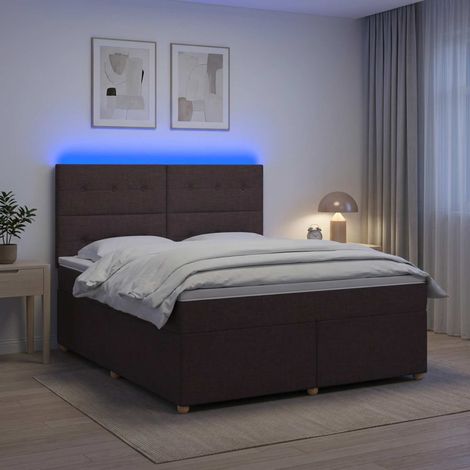 vidaXL Lit boxspring avec matelas Marron foncé 140 x 190 cm Tissu (1/5)