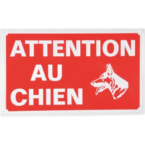 Plaque Décorative "Attention au Chien" 33cm Rouge