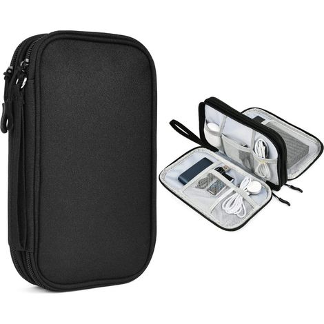 Sac De Rangement Pour Cables - Nylon Impermeable Double Couche - 21 X 12,5 X 6,5 Cm - Noir - 1 Pièce