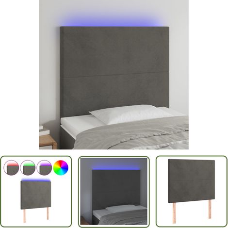 The Living Store Tête de lit à LED Gris foncé 100x5x118/128 cm Velours - Tête De Lit Led - Tête De Lit Velours - Tête De Lit Moderne - Éclairage Led - Têtière De Lit (1/5)