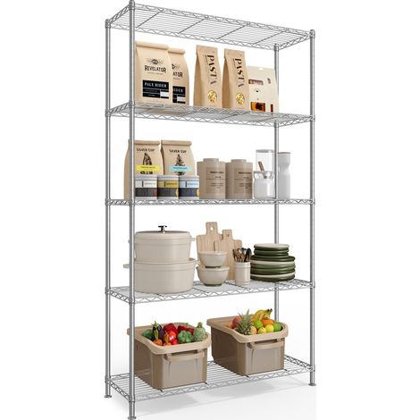 Étagère, Tablettes Réglables, Étagère de Rangement, pour Garage, Chambre, Salon, Dressing, Cuisine, Cellier, 5 Niveaux, 30 x 90 x 161 cm, Argent (1/5)