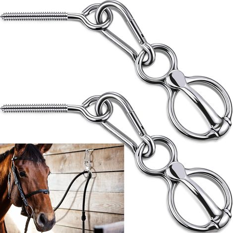Lot de 2 Anneaux de Cravate pour Cheval, (argenté) matériel de Dressage de Cheval, Accessoires sûrs pour Cheval avec Boulon à œil, Anneaux de Cravate (1/5)