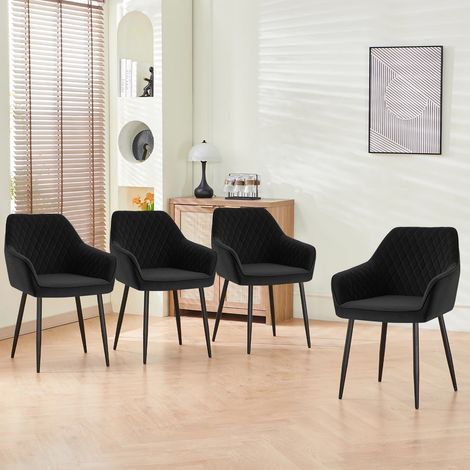 Dining Chairs 4pcs Velvet Kitchen Chairs Upholstered Seat with Backrest and Armrest Office chair, Black