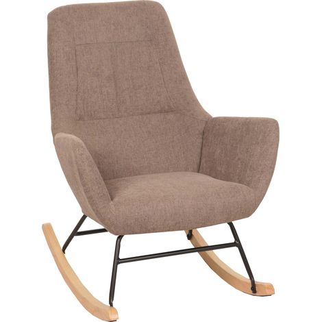 [NON UTILIZZATO] Sedia a dondolo HHG-704, poltrona TV imbottita, legno massiccio metallo stoffa/tessuto 320g/m², marrone (1/5)