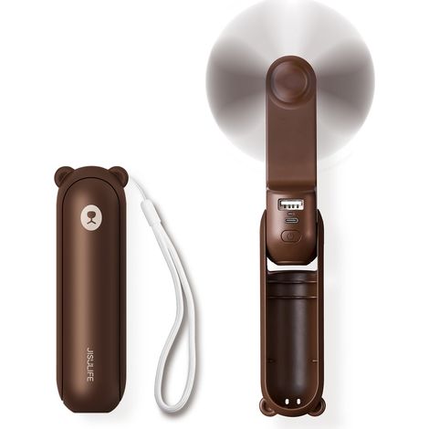 Mini ventilatore portatile con funzione power bank e torcia, pieghevole, 4500 mAh USB-C - marrone (1/5)