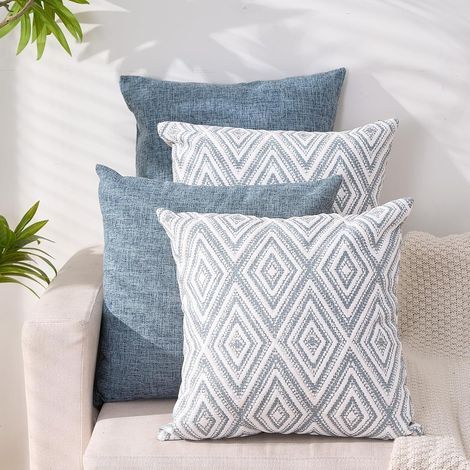 Lot de 4 housses de coussin décoratives carrées en lin bleu 45 x 45 cm (1/5)