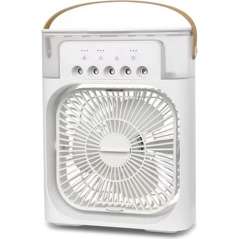 Climatiseur portable 3 en 1, mini climatiseur portable 600 ml, mini ventilateur avec 3 vitesses, 3 modes de brumisation, 7 veilleuses et minuterie de 1 à 3 heures pour le bureau (1/4)