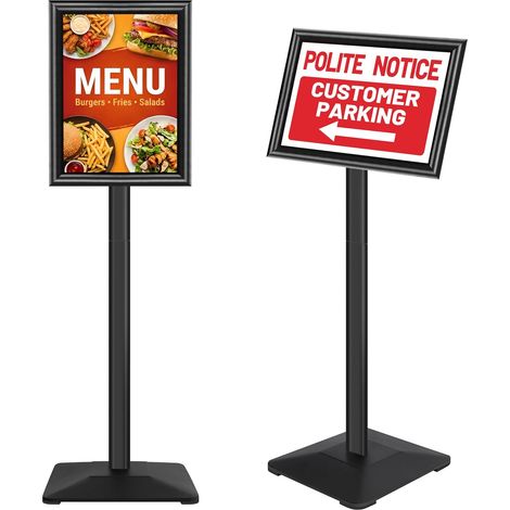 Support de panneau pour affiche A4, support réglable avec base en fonte robuste, à poser au sol pour affiche, publicité, vente, panneau de signalisation, support d'affichage (1/5)