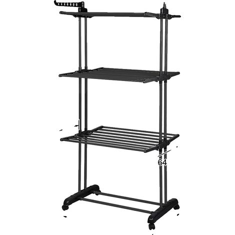 Sèche-linge, design à 4 couches, grande capacité, noir (1/2)