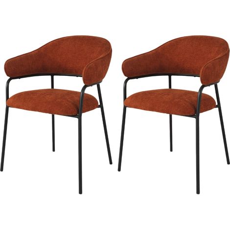 Sedie Rebecca Mobili Dombeya 82,5x57x56,5 Tessuto Poliestere Acciaio Arancione Nero Moderno SET 2 pezzi