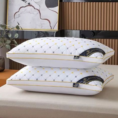 2 oreillers en coton rembourrés de duvet avec taies d'oreiller, rembourrage en duvet haute résilience, oreillers cervicaux, blancs, 600 g chacun (1/5)