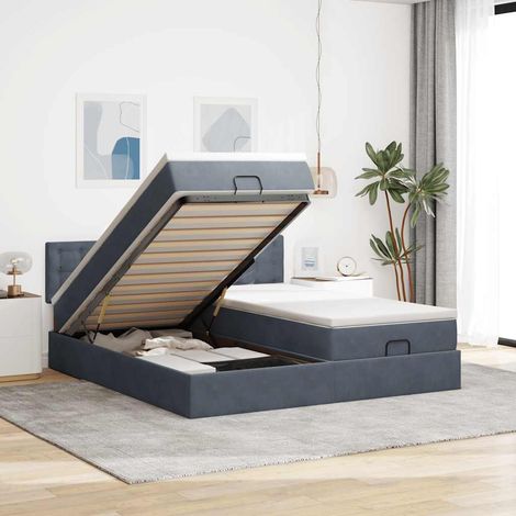 Estructura cama otomana colchones terciopelo gris oscuro (1/5)