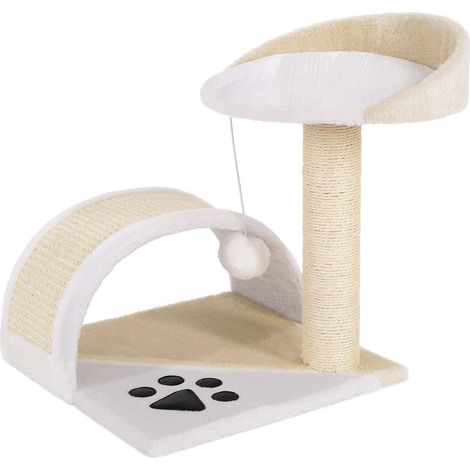 Petit Arbre à Chat en sisal, Balle en Peluche, 43 cm, Beige/Blanc (1/5)