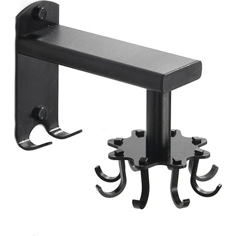 Gancho giratorio de cocina para montaje en pared, soporte giratorio de 360° para utensilios de cocina, estante de pared para utensilios de cocina con 8 ganchos para baño y cocina (negro)
