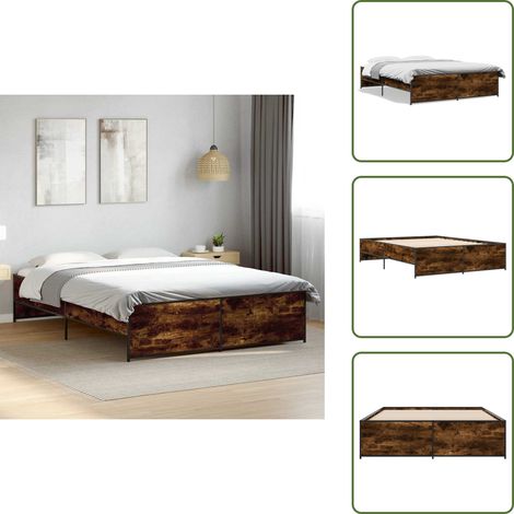 The Living Store Cadre de lit sans matelas chêne fumé 150x200 cm - Cadre De Lit - Lit Double - Lit En Bois - Lit Design - Literie