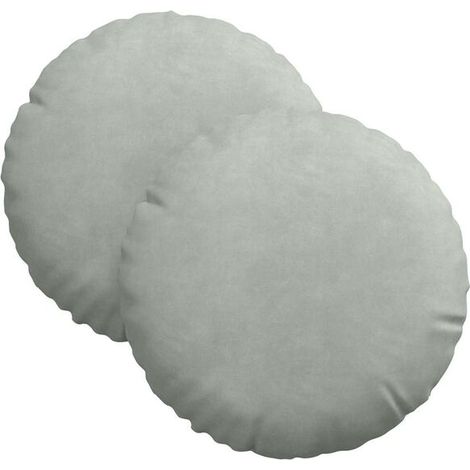 Deux coussins d'assise, gris clair, 30 cm de diamètre, 13 cm de hauteur, en velours. (1/5)
