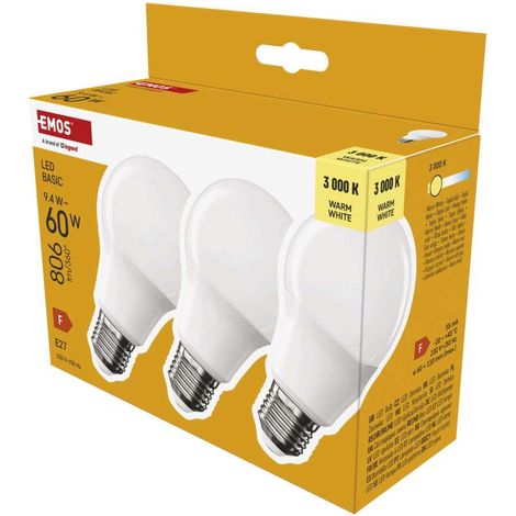 Set mit 3 energiesparenden LED-Lampen E27, warmweiß, 9,4 W, 806 lm (1/5)