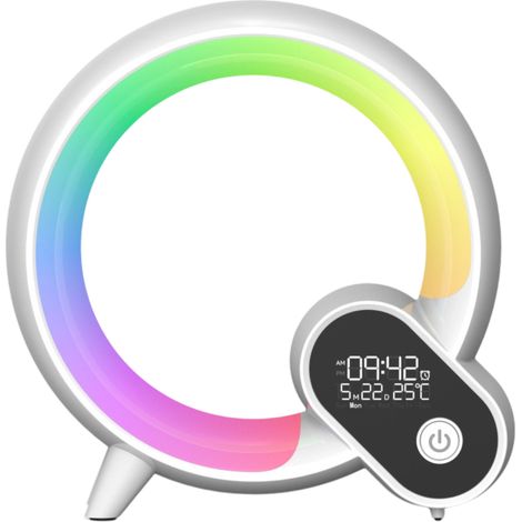 Lampada da tavolo LED intelligente, lampada d'atmosfera con altoparlante Bluetooth, luce notturna dimmerabile, 9 effetti luminosi, controllo tramite app, lampada da comodino (bianca)