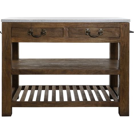 Isla Cocina Madera Marmol 119X70X93 2 Cajones (1/5)