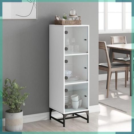 836560 Buffet avec portes en verre blanc 35x37x120 cm (1/5)