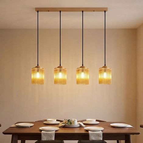 LED Hängeleuchte gold Esstischleuchte Pendelleuchte Esszimmerlampe amber, Metall Acryl, 4x 6W 700Lm warmweiß, LxBxH 87x12x133 cm