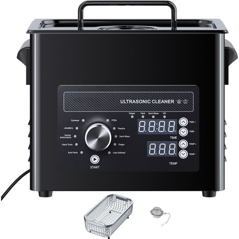 Nettoyeur à ultrasons 3L, machine professionnelle à commande rotative, acier inoxydable avec panier et billes de nettoyage, pour montres, rasoirs, bijoux, pièces et plus. (1/5)