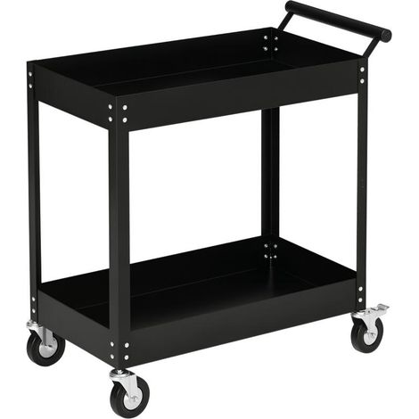Chariot d'atelier servante atelier à 2 niveaux, poignée latérale et roulettes verrouillables, 84,5x38x84cm, noir (1/5)
