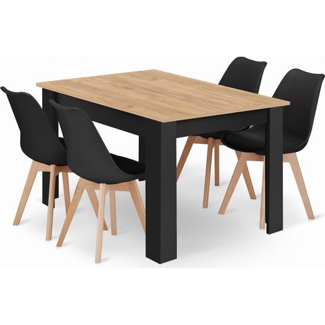 Ensemble repas - leobert - mark - chene artisannoirpieds naturels - 120 x 80 cm - 5 pieces 211770381