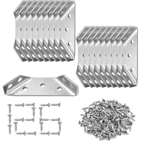 18 Pièces Connecteur d'Angle Triangulaire en Acier Inoxydable, Connecteur de Coin d'Assemblage Renforcée Triangulaire avec 126 Vis, Support de Connecteur Trapézoïdaux pour Meuble Table Chaise (1/5)