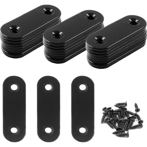 24 piezas de soporte recto, soporte plano de 2 x 0.6 pulgadas, soporte recto de acero inoxidable, placas de unión para madera, tablero, marco de cama, muebles y estantes, negro mate (1/5)