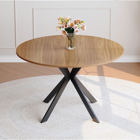 Runder Esstisch MDF in Nussbaumoptik und Metall Schwarz, Ø110 cm (1/5)