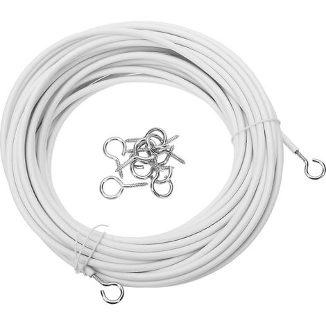 1 ensemble de fil à rideaux, corde pour rideaux de fenêtre, fil de suspension pour tableaux avec crochets à œillets à vis (1/5)