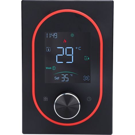 Intelligente elektrische Heizung mit programmierbarem Farb-LCD-Touchscreen und App-Steuerung für Zuhause, Hotel und Büro, Wechselstrom 95–240 V, schwarz, Standardmodell (1/4)