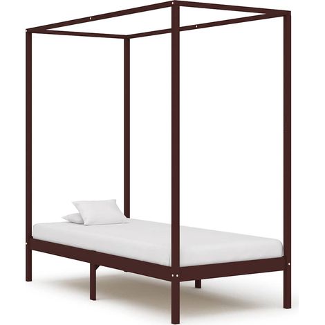 Cama con dosel sin colchón madera maciza marrón 100x200 cm (1/5)