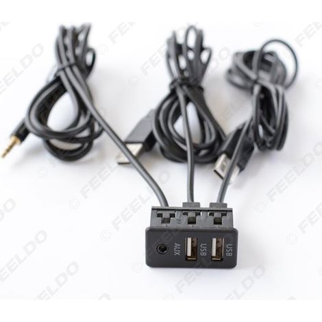 Câble d'extension USB universel à double port USB + port AUX pour voitures avec prise USB. Compatible avec les voitures équipées d'une prise USB.