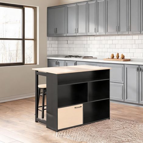 Table de bar noire avec 2 tabourets et rangements 116 x 70 x (1/5)