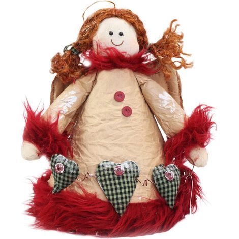 Angelo in piedi realizzato con materiali naturali di colore rosso, 18 cm (1/2)