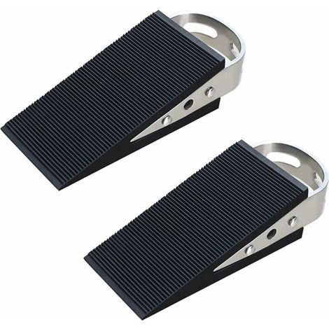 Cales de porte en caoutchouc ,tampon de porte ,jeu de 2 cales de porte noires, cales antidérapantes, butée de porte pour le sol, butée de porte antidérapante avec 2 supports en acier inoxydable, (1/5)
