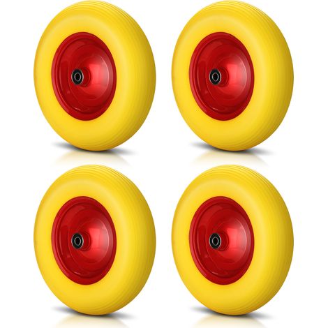 SWANEW 4x Ruota di ricambio Ruota per carriola Ruota per carriola Cerchio in gomma piena 4.80/4.. 00 max 200Kg con foro asse 20mm (1 ruota + asse), giallo (1/5)