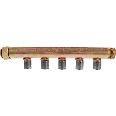 Collecteur à Sertir PER entraxe 40mm Ø3/4" (20/27) Mâle Femelle écrou libre - 5 Piquages Ø12 avec ses Bagues - Arcanaute (1/4)