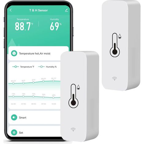 Moniteur de température d'humidité WiFi : Hygromètre intelligent pour moniteur à distance et alerte, thermomètre intérieur haute précision avec application TUYA, compatible avec Alexa (lot de 2) (1/5)