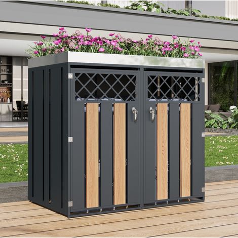 Mülltonnenbox 132x80x124,5 cm aus verzinktem Stahl Grau mit Pflanzkasten – MEUBLIV (1/5)