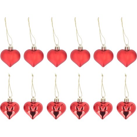 Herzförmige Christbaumkugeln, romantische Hängedekorationen für Feste und Hochzeiten, rot, 12 Stück