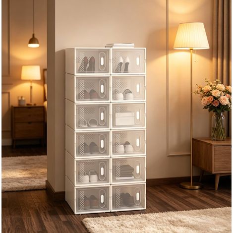 Zapatero apilable 12 cajas transparentes plástico OKMYHOME (1/5)