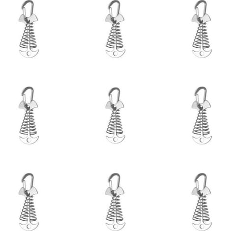 Piquets de fixation extérieurs pour terrasses et tentes (9 pièces) - Alliage d'aluminium, ancrages à chevrons réglables par ressort pour terrasses en bois et camping, couleur argent (1/5)