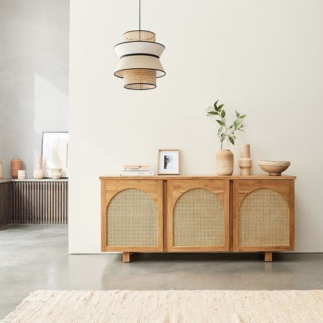 Buffet en teck massif et cannage 183 cm (1/5)