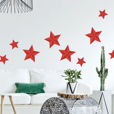 Sticker autocollant Noël, 24 cm X 68 cm, étoiles rouges pour décorer les murs - Décoration murale festive pour Noël, autocollant étoiles rouges (1/5)
